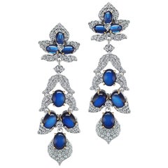 Faux Cabochon Sapphire Pave Cubic Zirconia Sterling Earrings