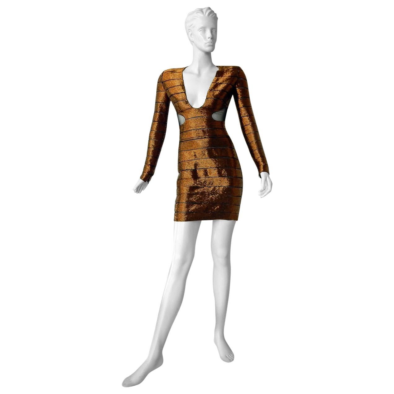 Tom Ford "WOW" $27K Bronze Beaded Cut-Out Mini Evening Dress   New!