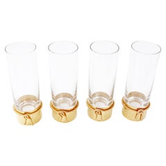 Rare Gucci Crystal & Gold Metal Highball Glasses 4pc Barware Set Cocktails 80s