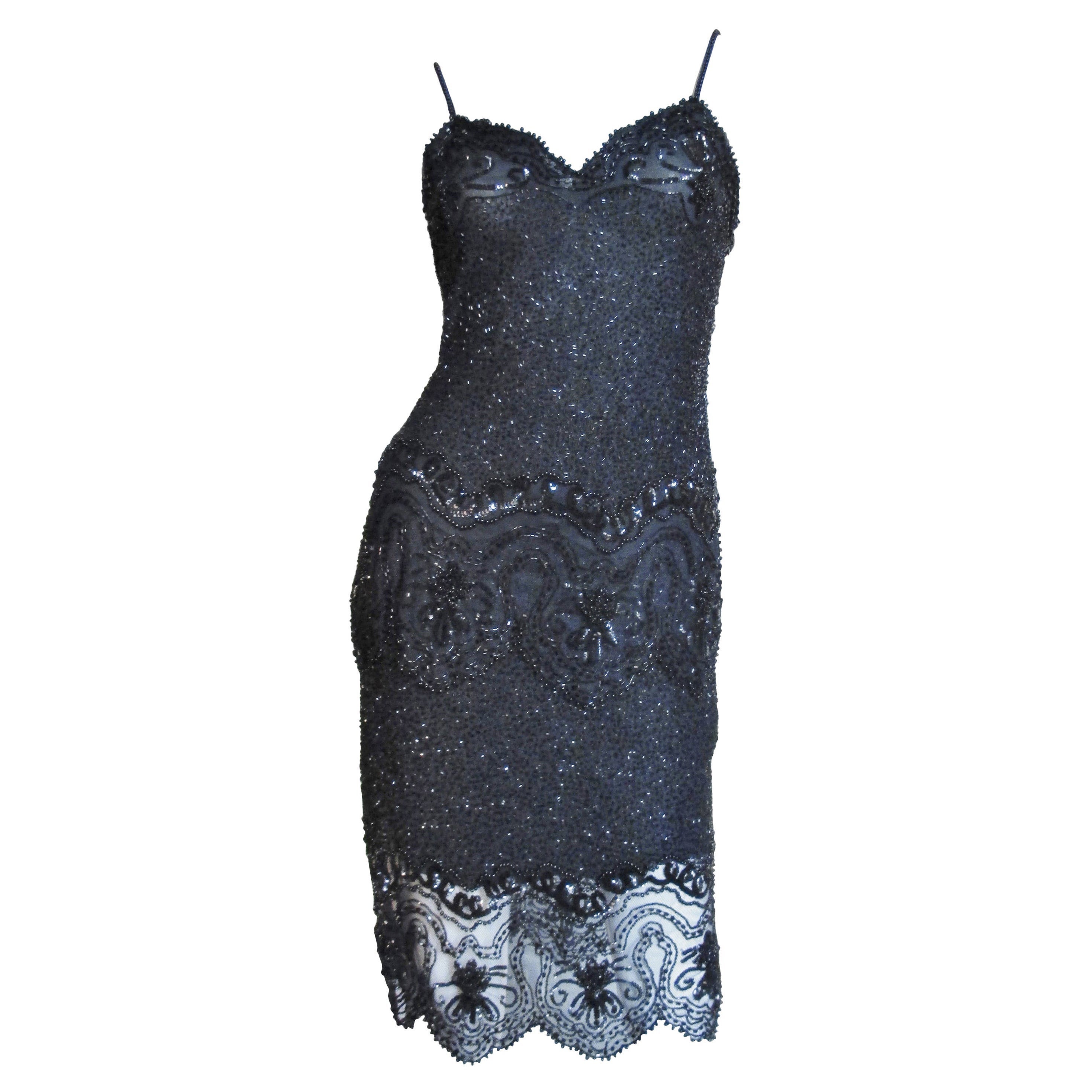 Fabrice Couture Silk Beaded Camisole and Skirt Set 1990s For Sale