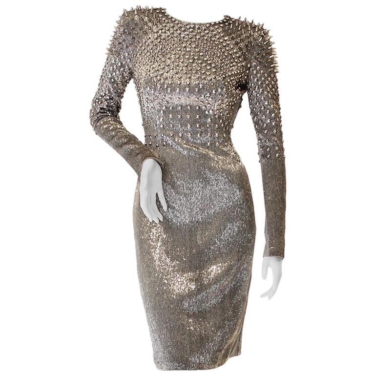 Tom Ford Silver Beaded and Studded Dress