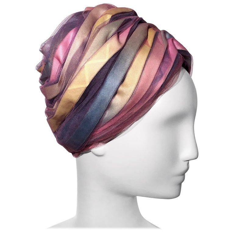 1960s Christian Dior Turban Style Beehive Hat W/ Pastel 