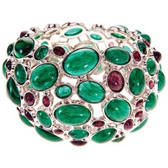 Simon Harrison Amphitrite Handmade Glass & Cabochon Emerald Bangle