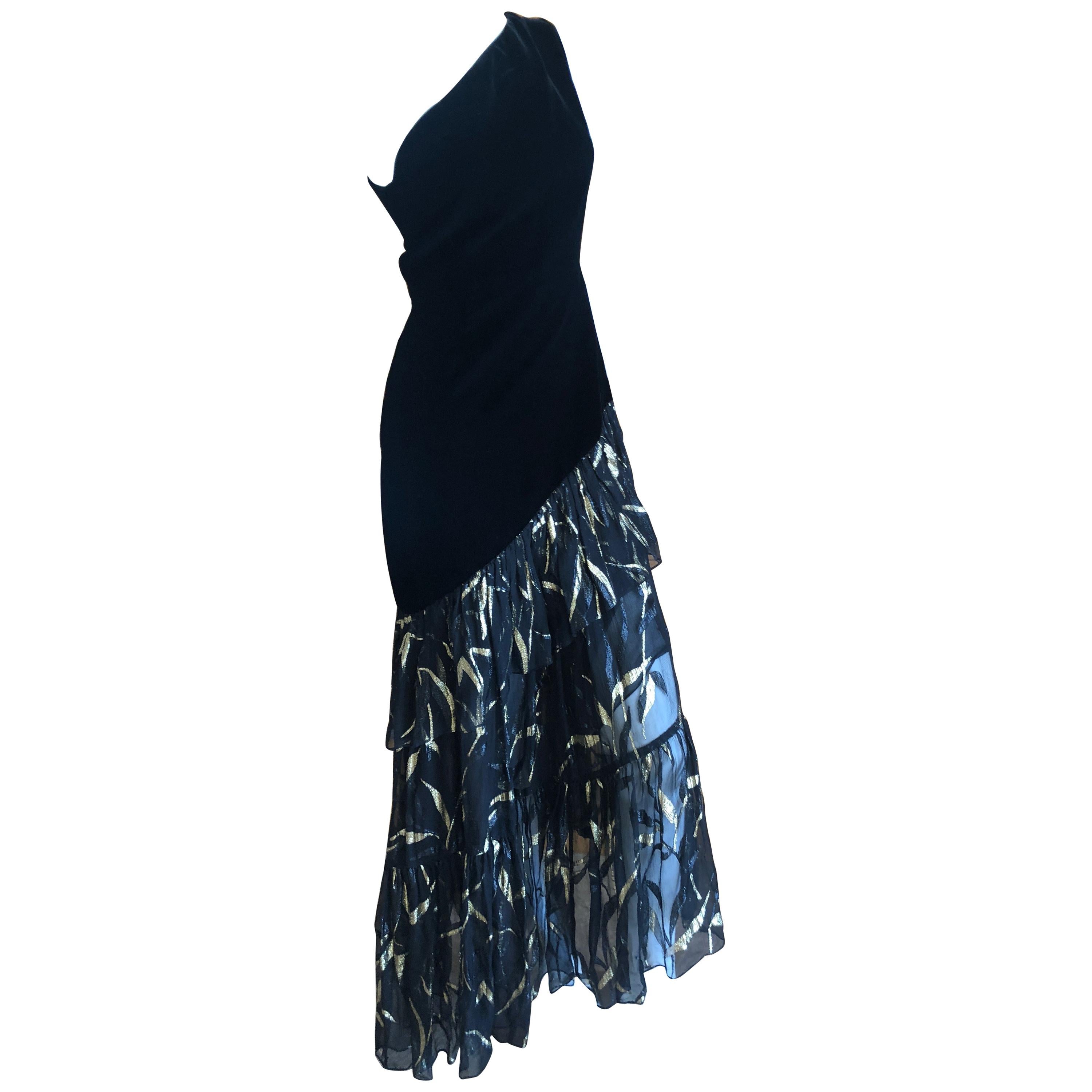 Yves Saint Laurent Rive Gauche '76 Black Velvet One Shoulder Evening Dress  For Sale