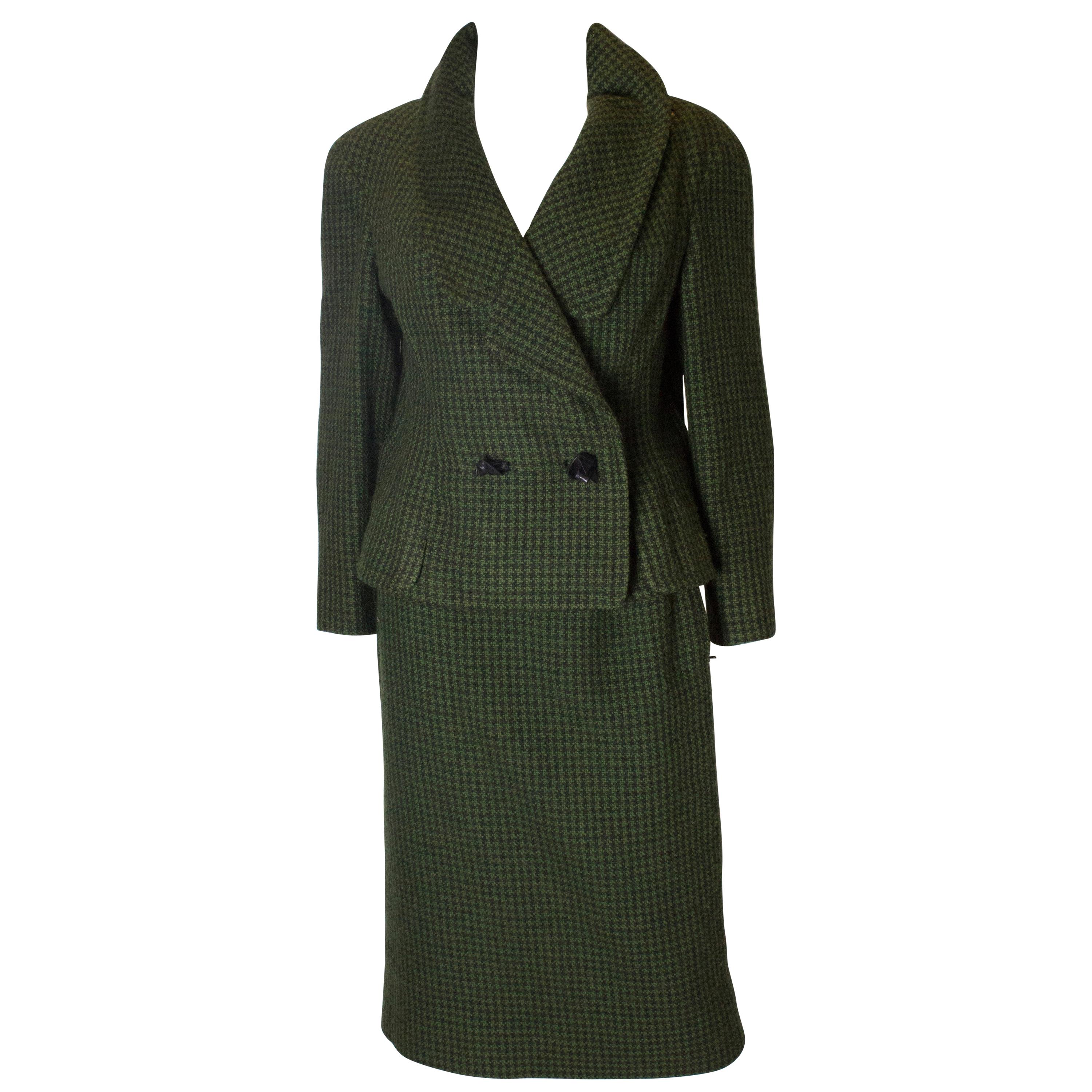 Vintage Hardy Amies Green and Black Wool Suit