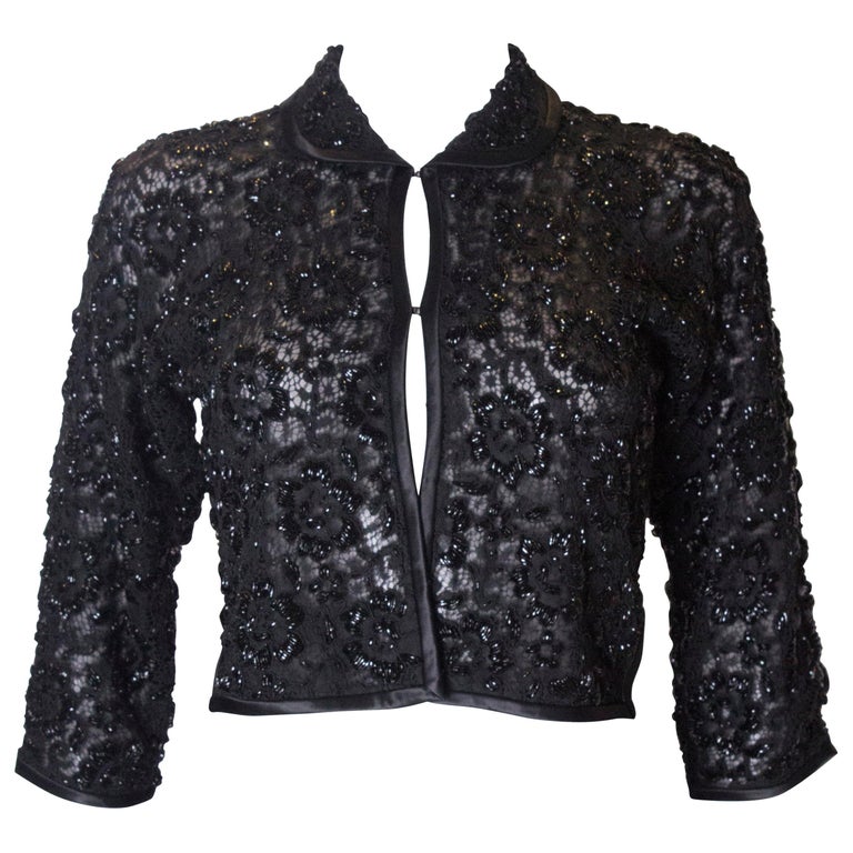 Vintage Black Sequin and Lace Evening Jacket For Sale at 1stDibs
