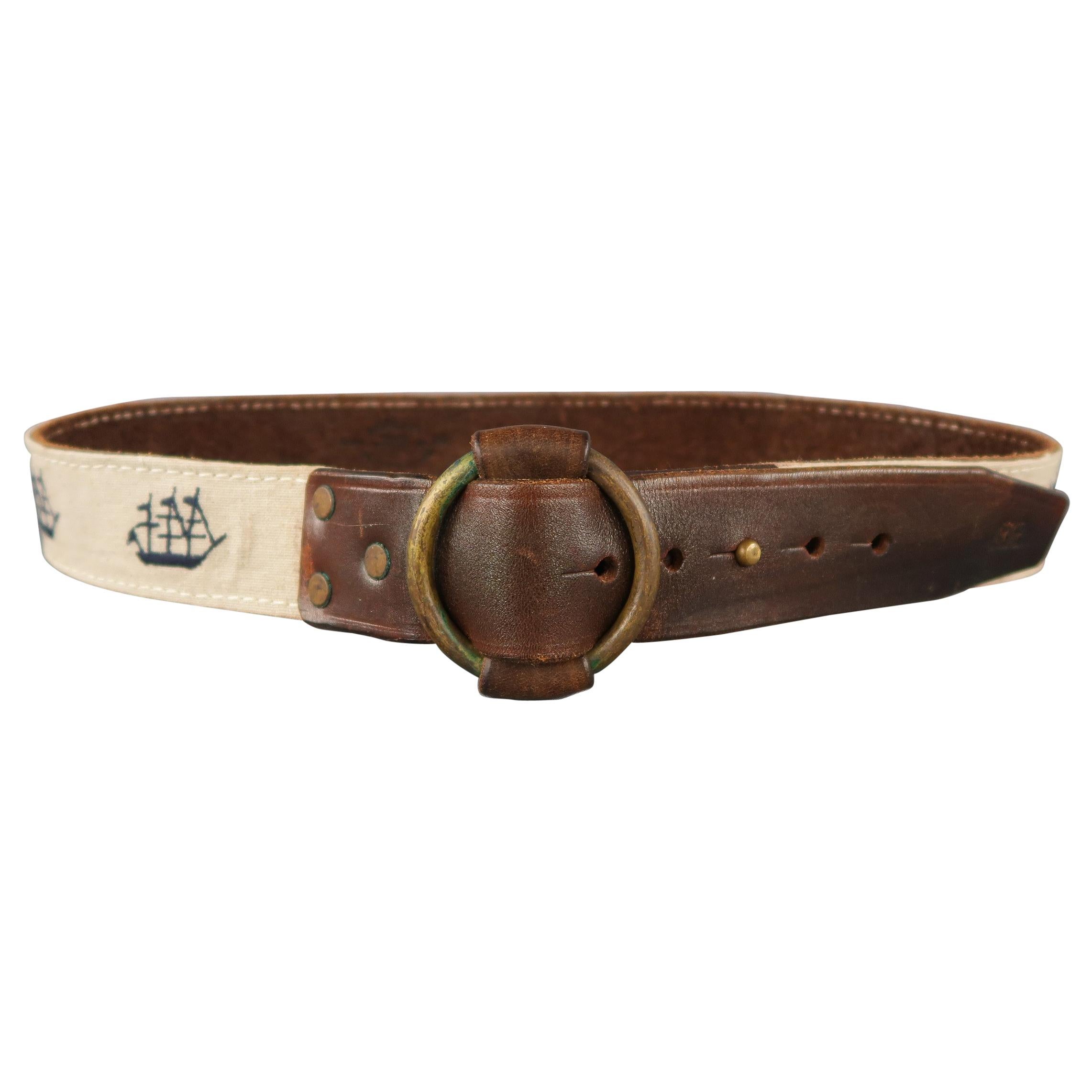 RRL by RALPH LAUREN Size 34 Brown Leather Fabric Ships Belt