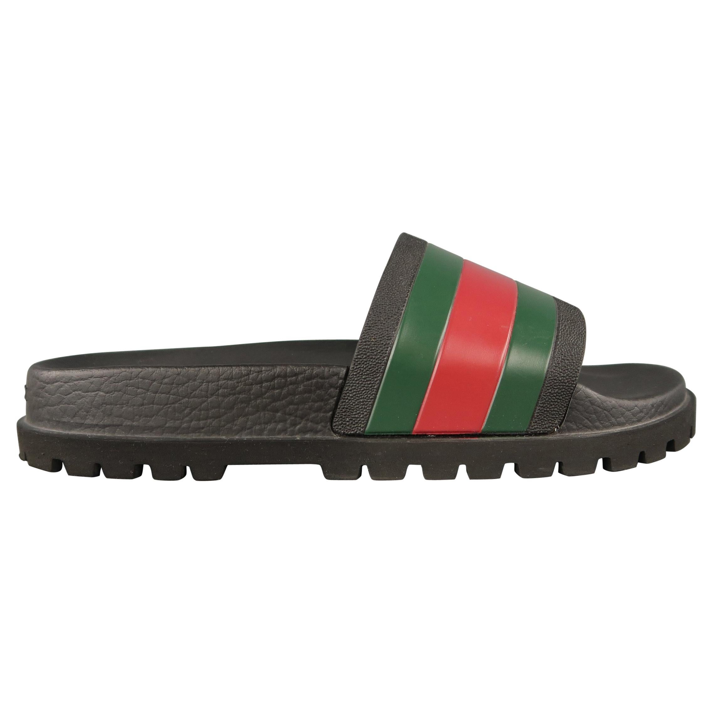 GUCCI Pursuit Size 9 Black Stripe Rubber Slides Sandal