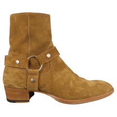 SAINT LAURENT Size 10 Tan Solid Suede Ankle Harness Boots