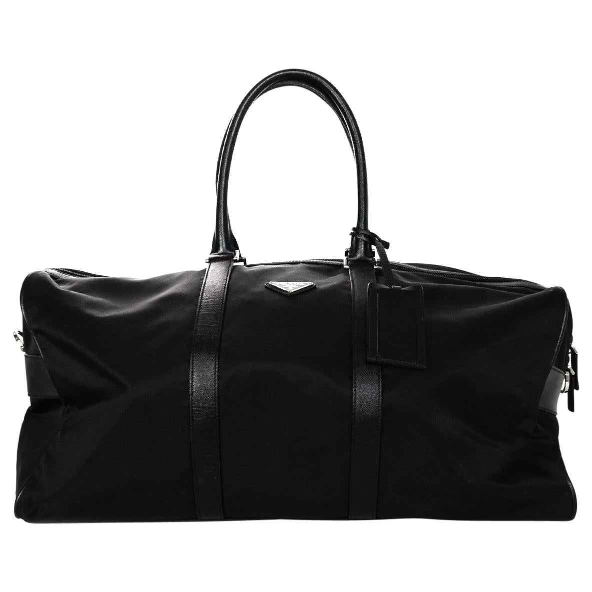 Prada Unisex Black Tessuto Nylon/Saffiano Leather V20S Duffle Bag 