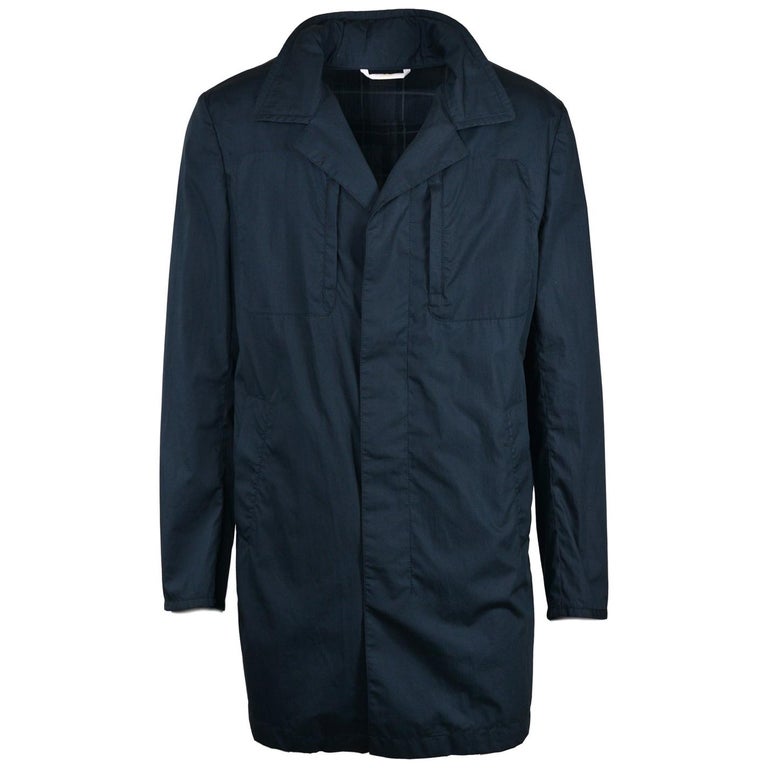 NWT RTL$4350 Brioni Mens Navy Cotton Rain Coat w/ Hood Sz M For Sale at ...