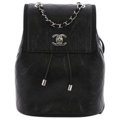 Chanel Drawstring CC Flap Backpack Quilted Aged Calfskin and Grosgrain Small