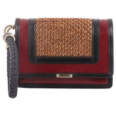 Burberry Annis Wristlet Woven Raffia and Leather