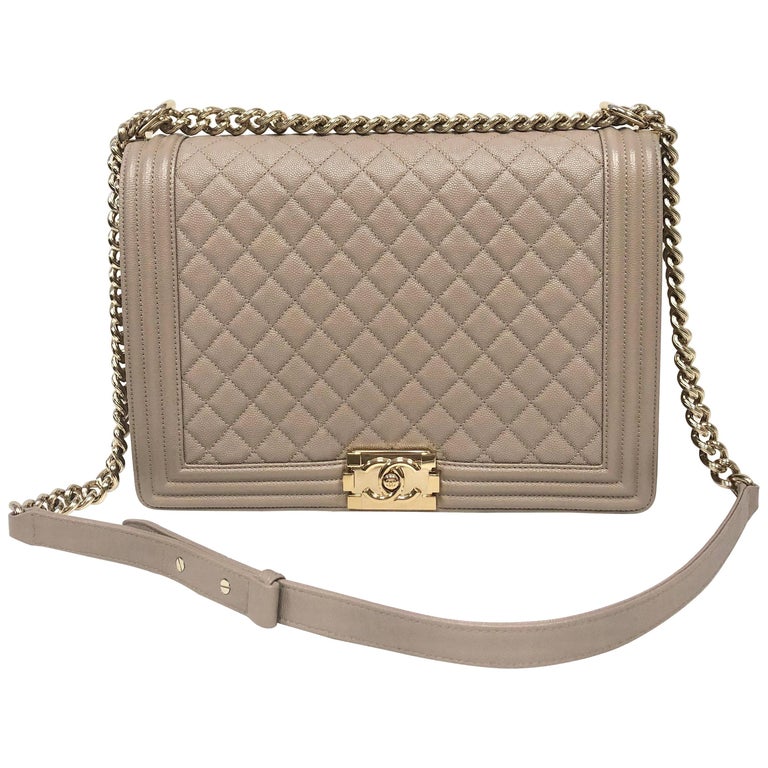 Chanel Dark Beige Quilted Caviar Large Boy Bag 17P at 1stDibs