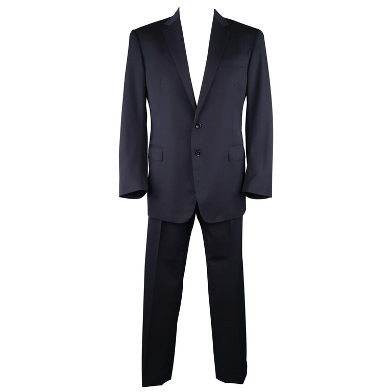 RALPH LAUREN 44 Regular Navy Wool / Silk Lined Notch Lapel Suit For ...