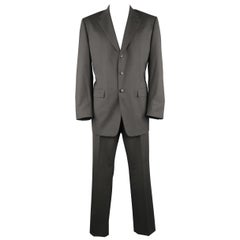 Retro PRADA 46 Long Charcoal Wool Notch Lapel 3 Button Single Breasted Suit