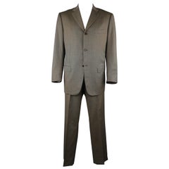 ISAIA 48 Long Taupe Beige Nailhead Wool 3 Button Notch Lapel Suit