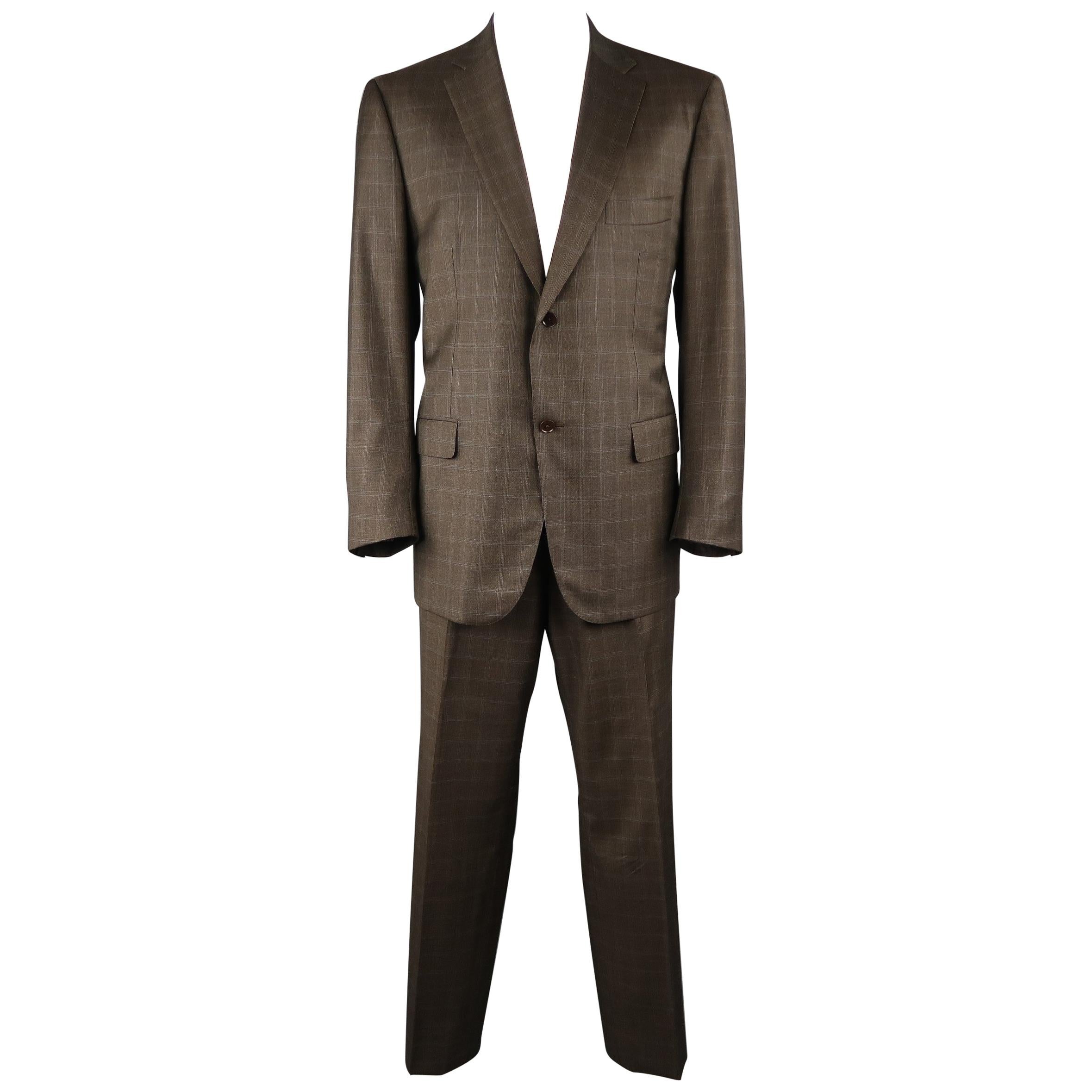 ISAIA 48 Long Taupe Beige Nailhead Wool 3 Button Notch Lapel Suit For ...