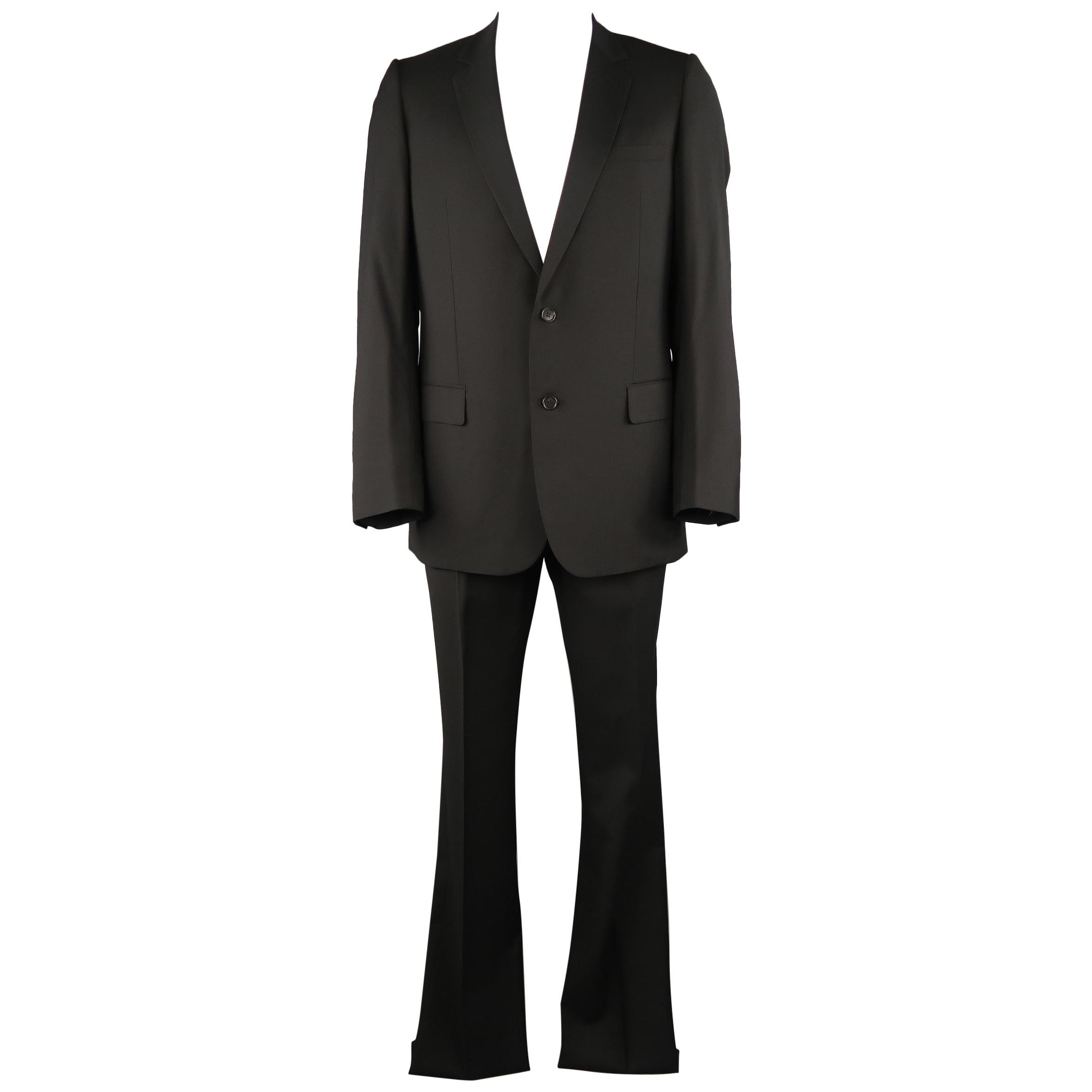 DIOR HOMME 42 Black Wool Single Breasted Notch Lapel Classic Suit