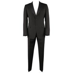 Retro  PRADA 42 Regular Black Solid Mohair / Wool Peak Lapel Tuxedo Suit