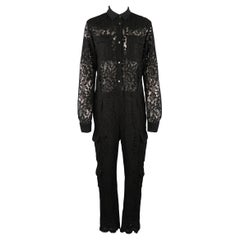 Vintage MSGM Size 4 Black Lace Wetsren Pocket Jumpsuit Overalls
