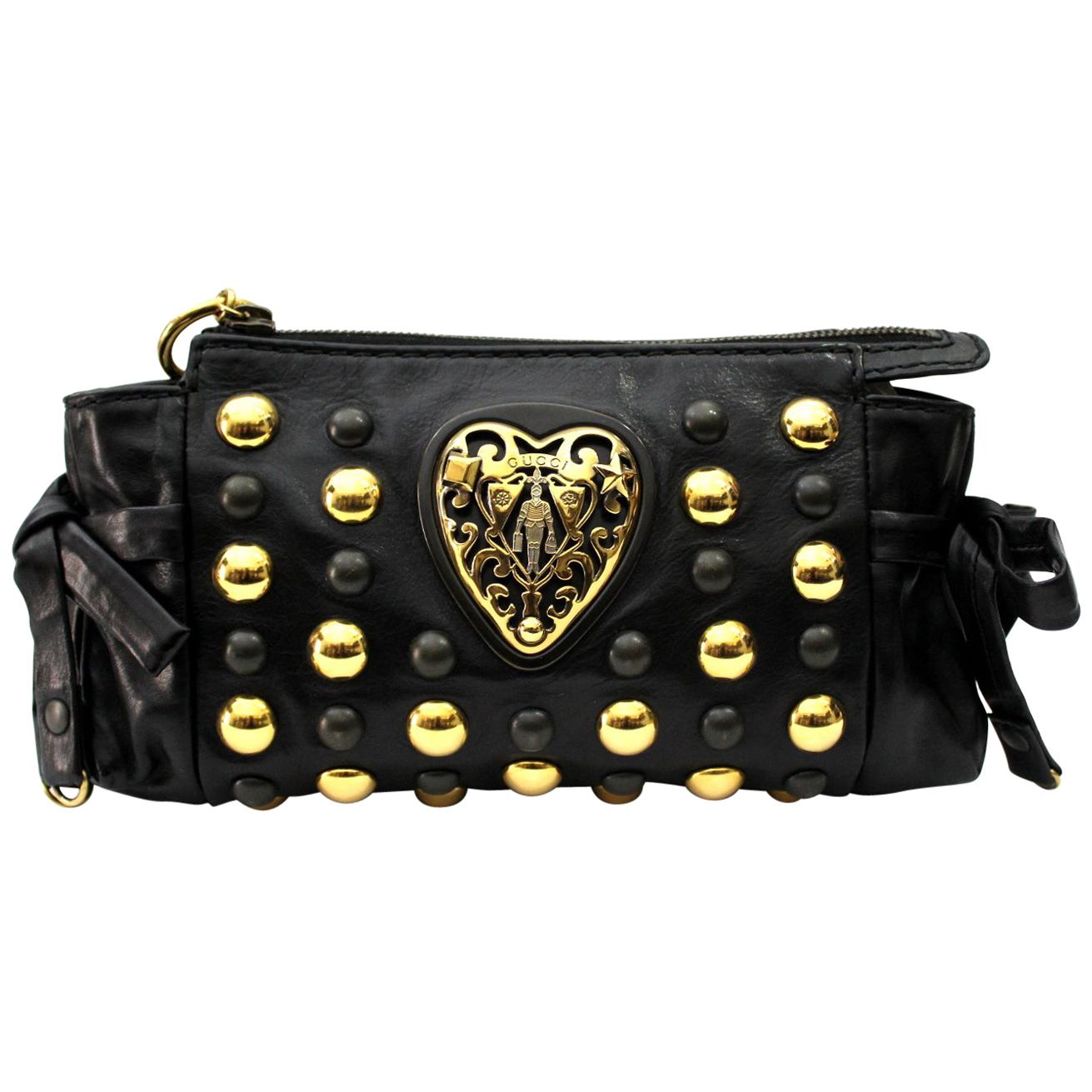 Gucci Black Leather Babouska Hysteria Clutch Bag