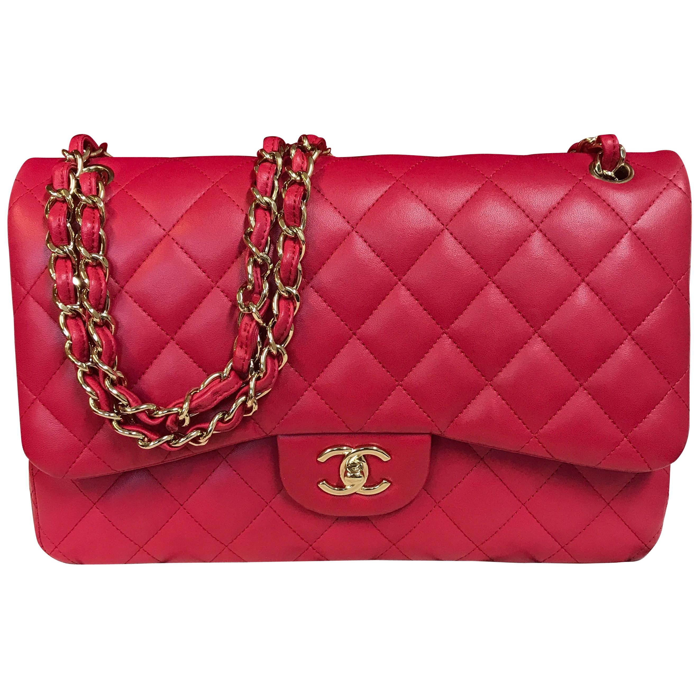 CHANEL double flap bag Jumbo pink shoulder bag quilted lambskin 2016 For Sale