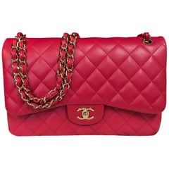 CHANEL double flap bag Jumbo pink shoulder bag quilted lambskin 2016