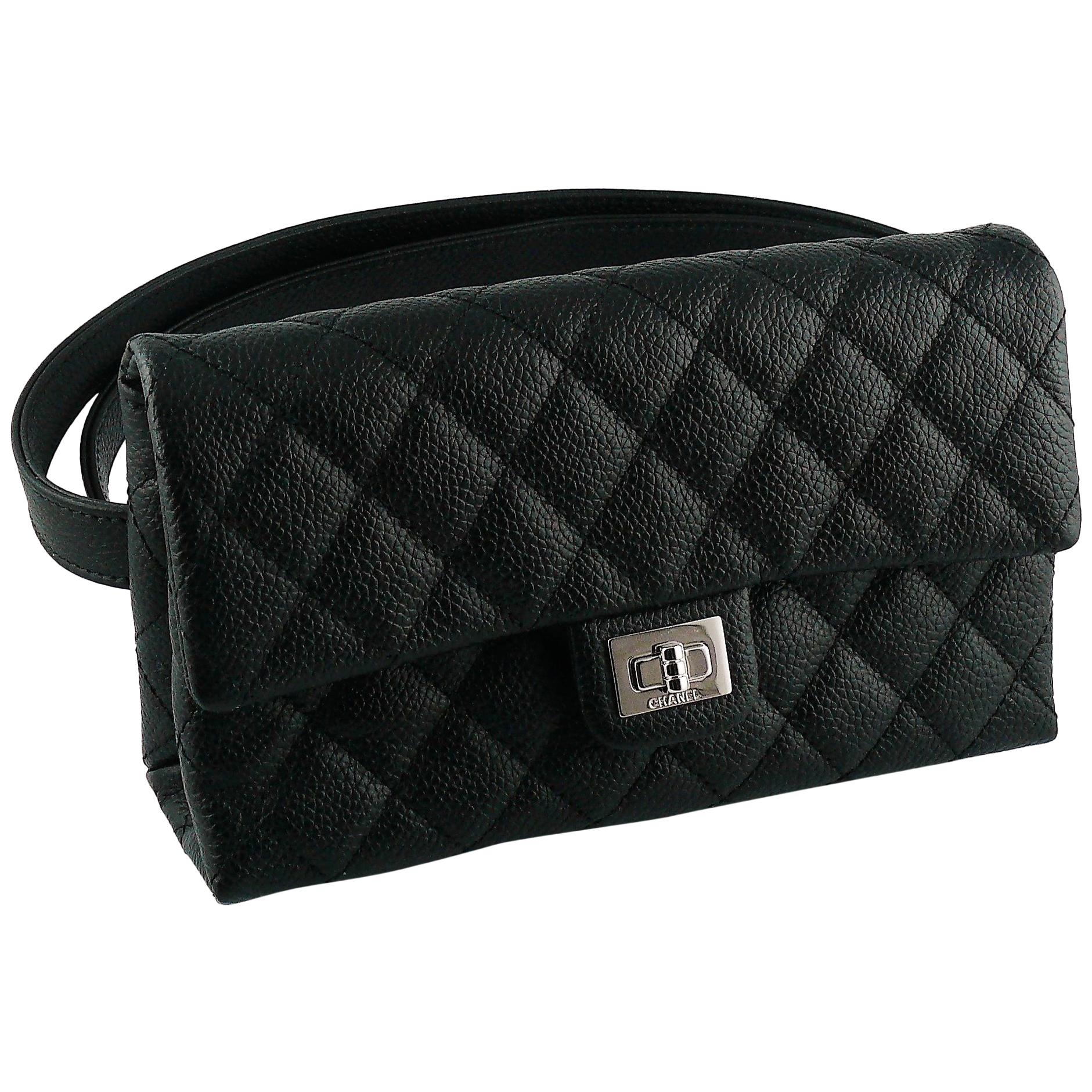 Chanel Uniform Black Quilted Grained Leather Waist-Belt Bag