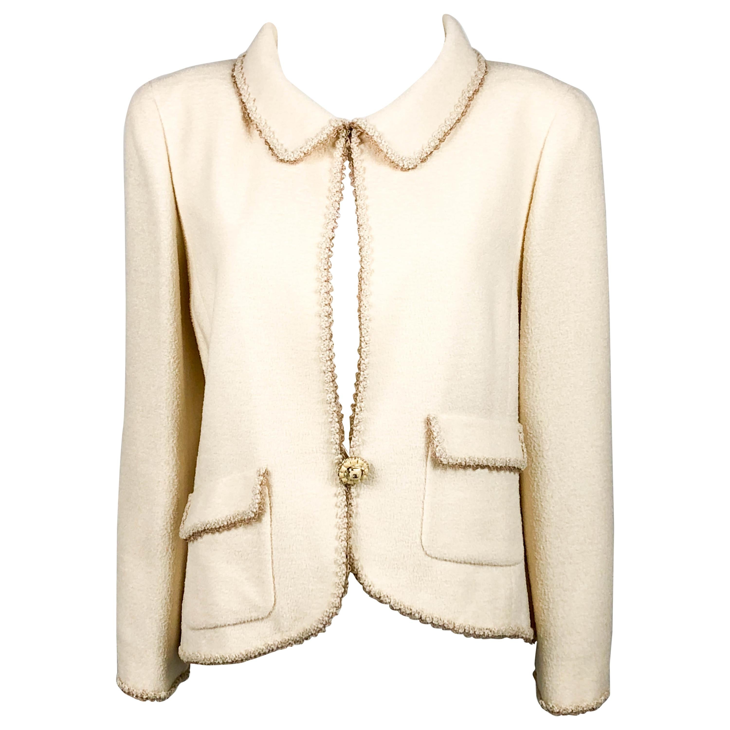 2010 Chanel Unworn Runway Look Cream Jacket With Gold Thread Trim For Sale