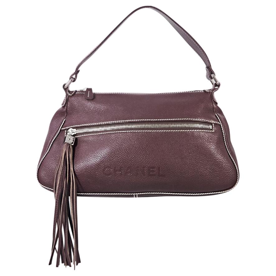 Burgundy Vintage Chanel Pebbled Leather Shoulder Bag