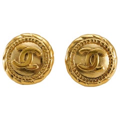 1980's Chanel Gold-Plated Numbered Round Logo Earrings