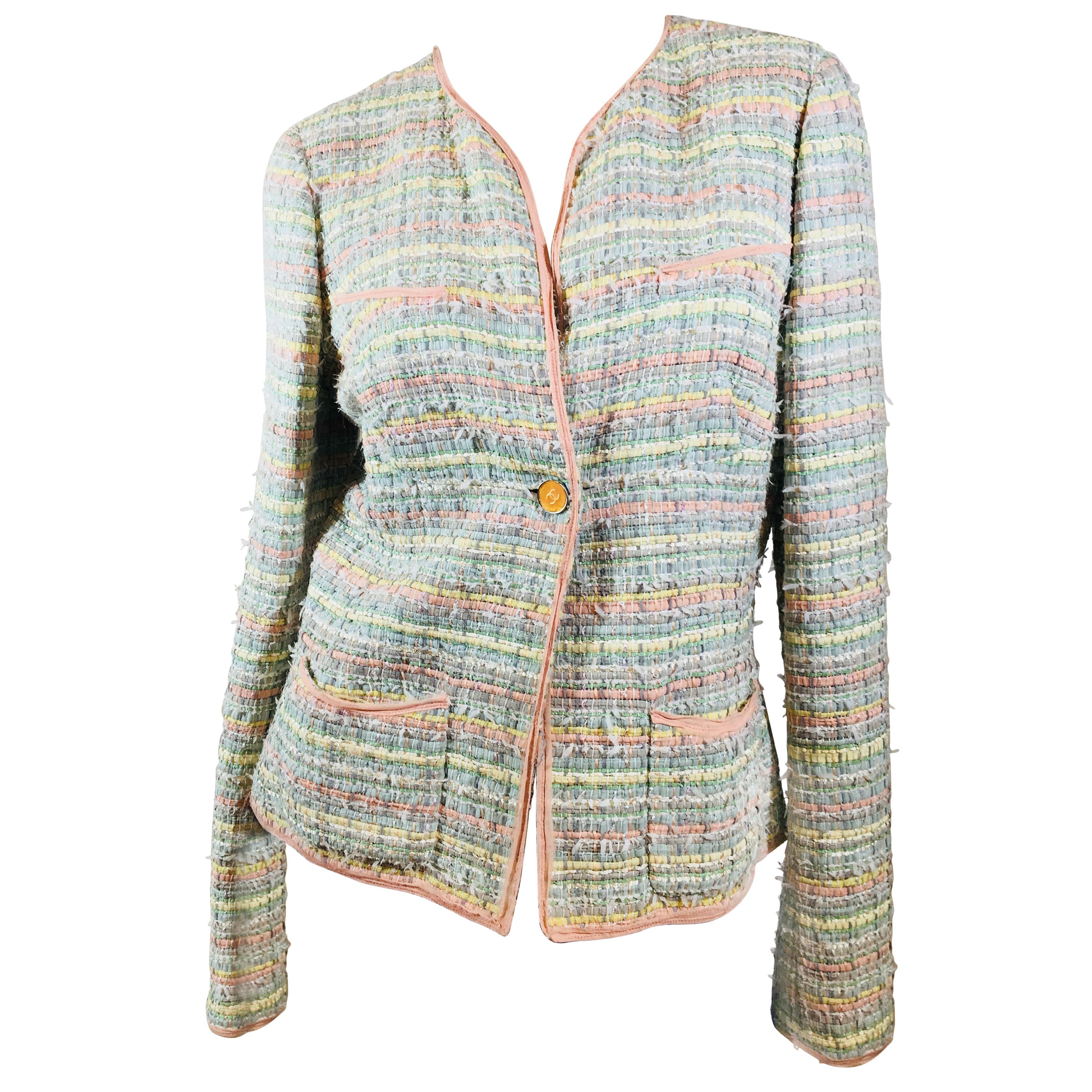 Chanel One Button Tweed Jacket.