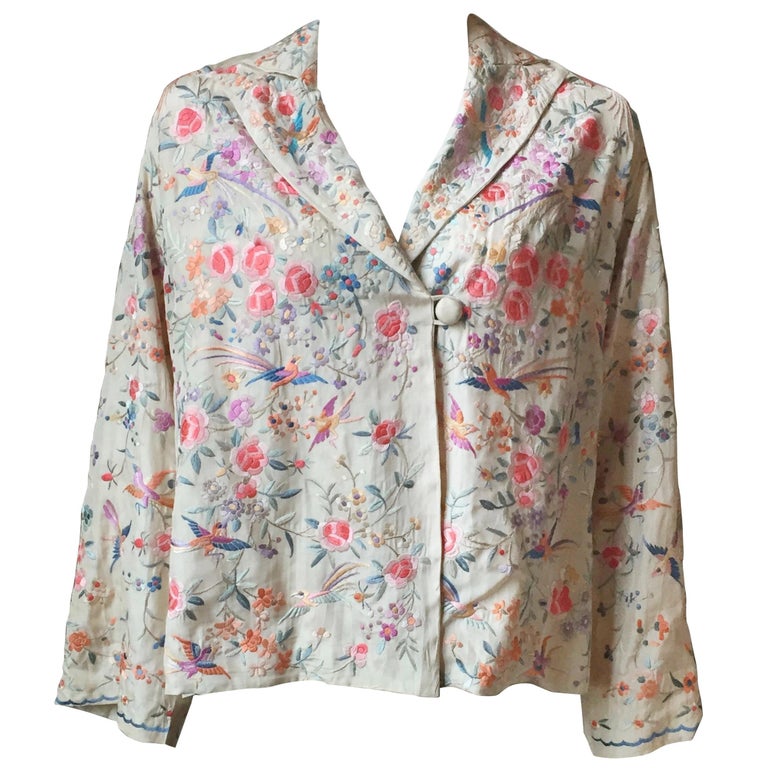 Antique Cantonese Chinese Hand Embroidered Silk Jacket at 1stDibs ...