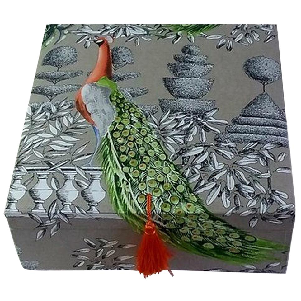 Birds Printed Fabric Decorative Storage Box for Scarves 