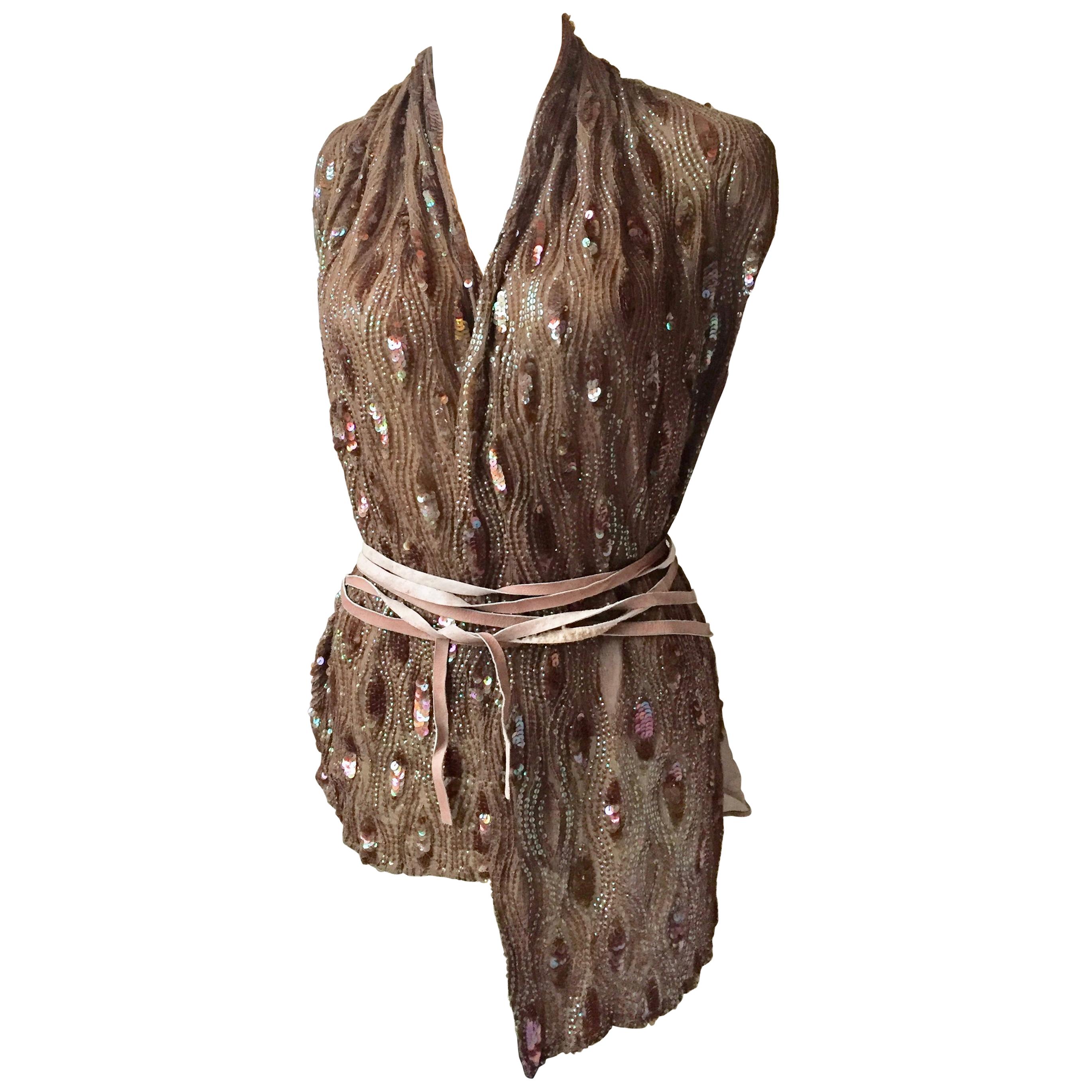Ann Demeulemeester Asymmetrical Brown Sequin Silk Vest