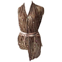 Ann Demeulemeester Asymmetrical Brown Sequin Silk Vest