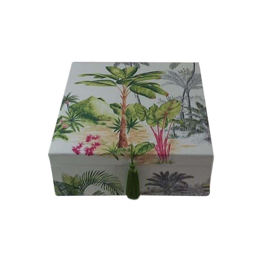 Palm Tree Printed Fabric Decorative Storage Box for Scarves 