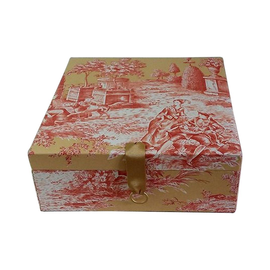 Manuel Canovas Fabric Toile de Jouy Decorative Storage Box for Scarves 