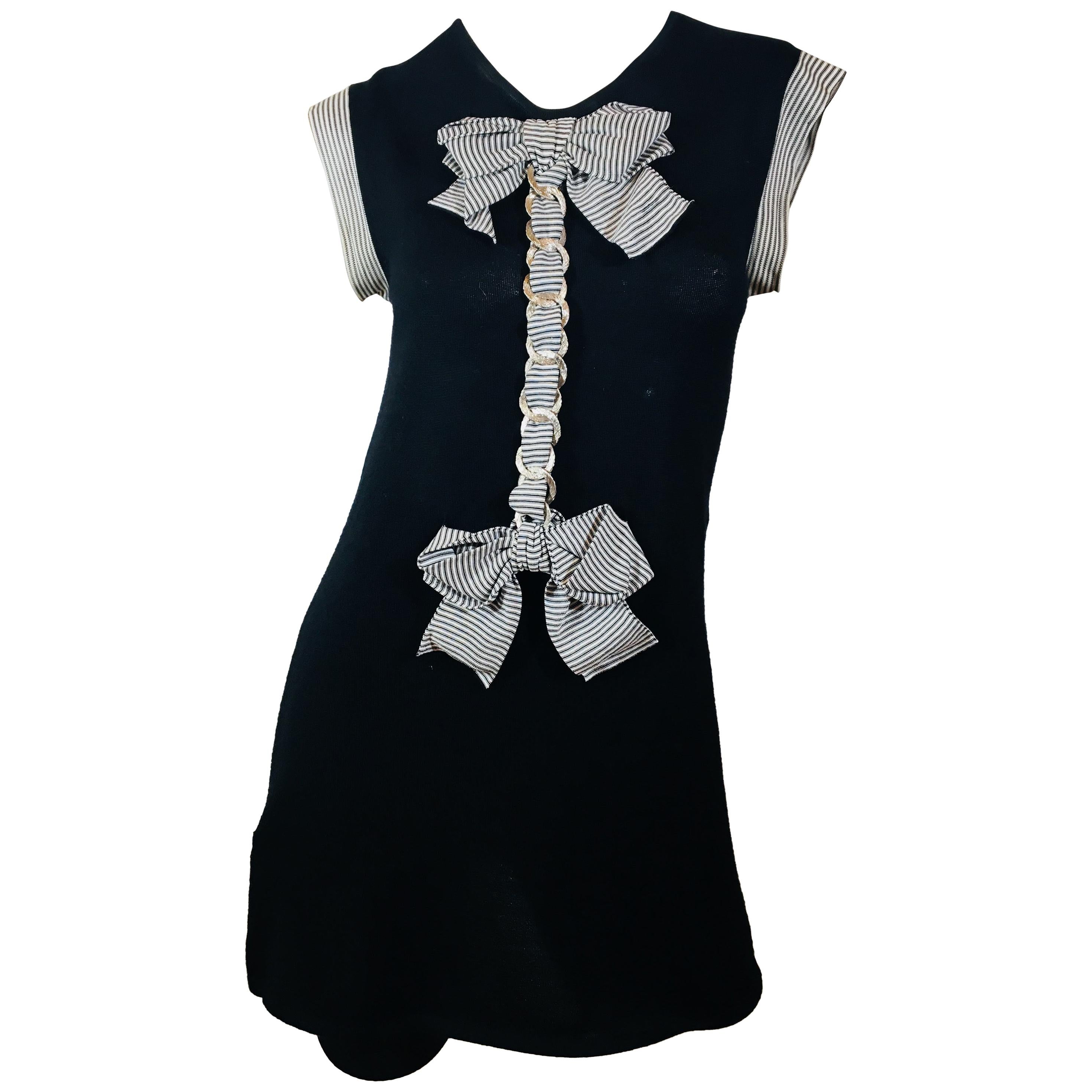 Chanel Navy Short Sleeve Dress With Bow Detail
