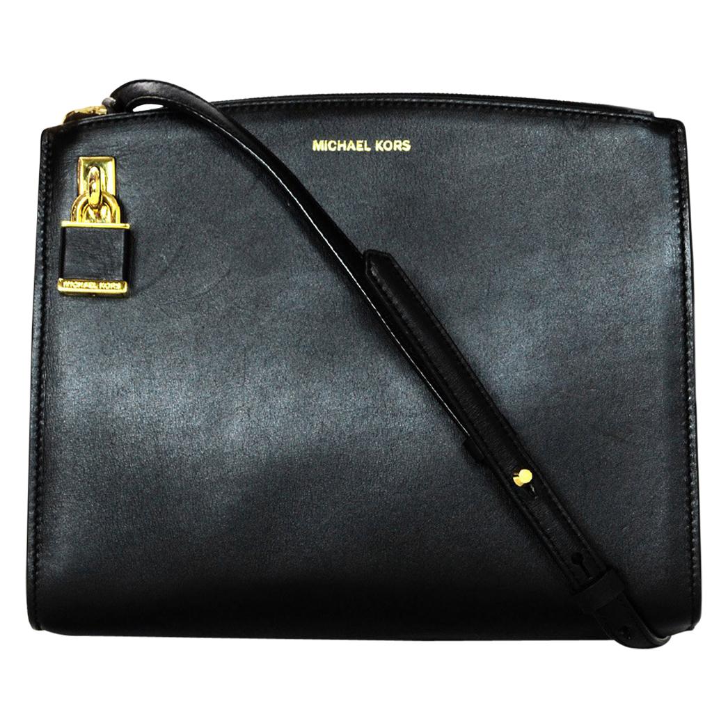 Michael Kors Black Leather Convertible Crossbody Bag W/ Lock For Sale ...