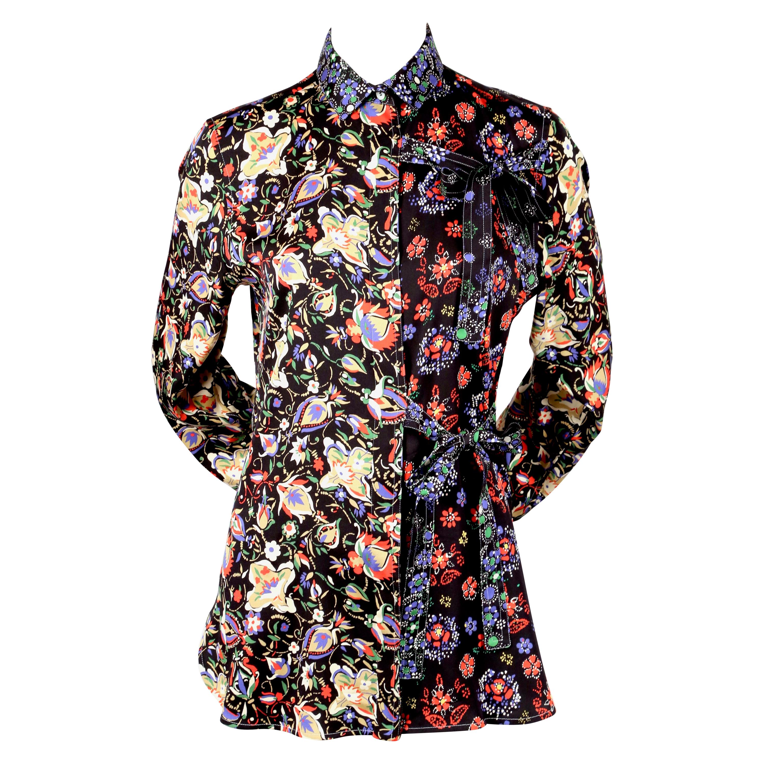 CELINE by PHOEBE PHILO floral printed silk shirt with ties