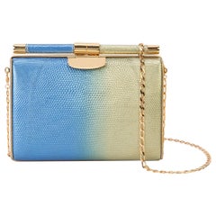 TYLER ELLIS Jamie Clutch Small Gold/Blue Bichrome Lizard Gold Hardware