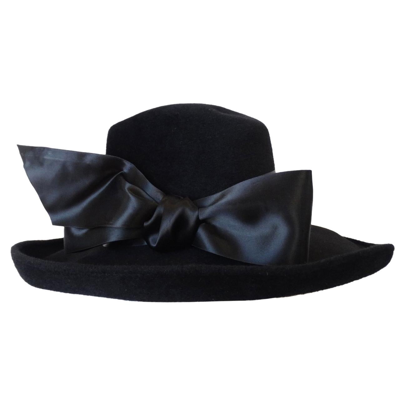 1960s Leslie James Genuine Black Velour Wide Brim Bowler Hat