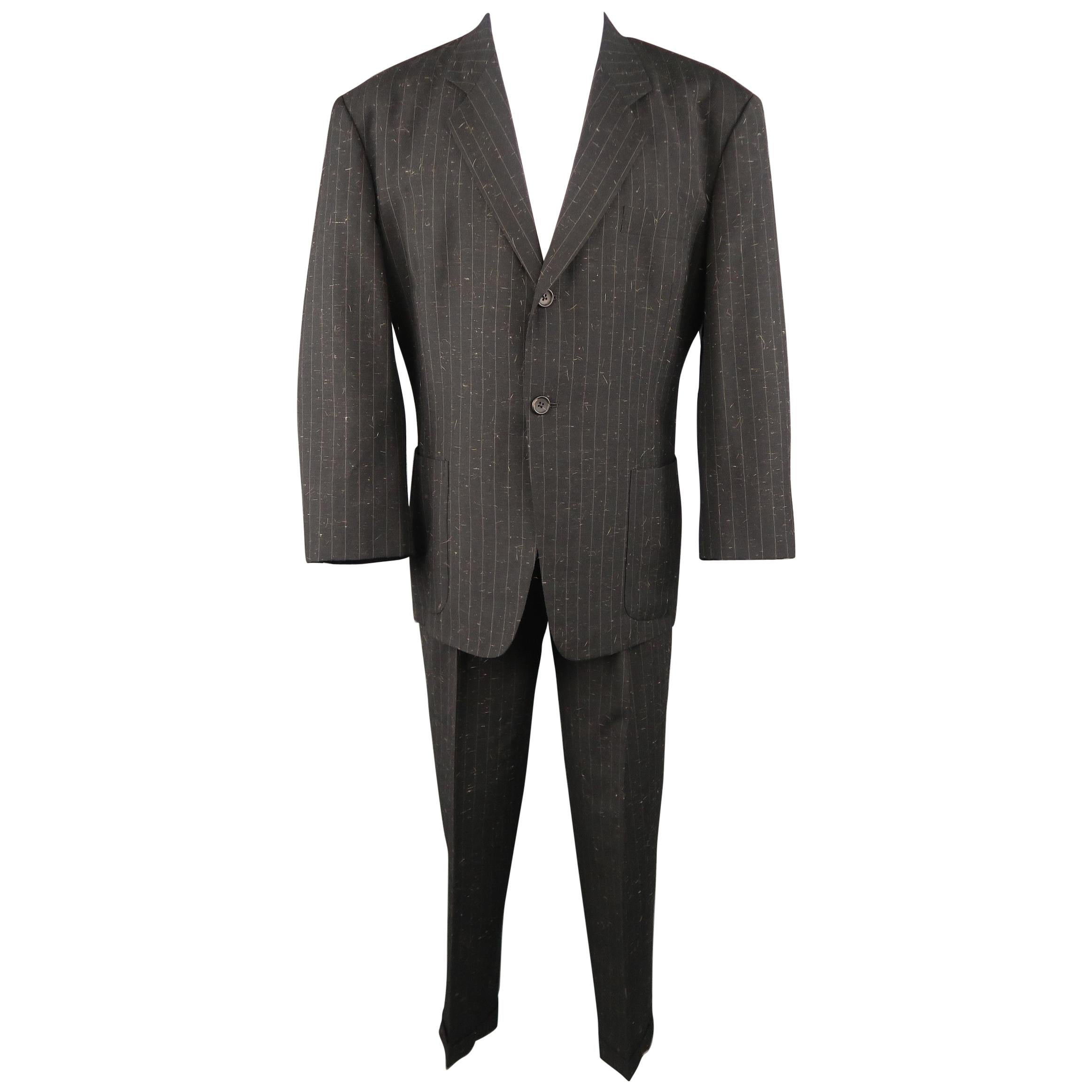 YOHJI YAMAMOTO M Charcoal Textured Wool Blend Striped Notch Lapel Suit