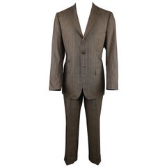 KITON 42 Regular Brown & Orange Pinstripe Cashmere 3 Button Notch Lapel Suit