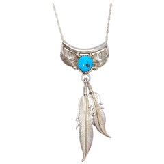 Pendentif Plume Navajo Turquoise Collier Argent Sterling Amérindien