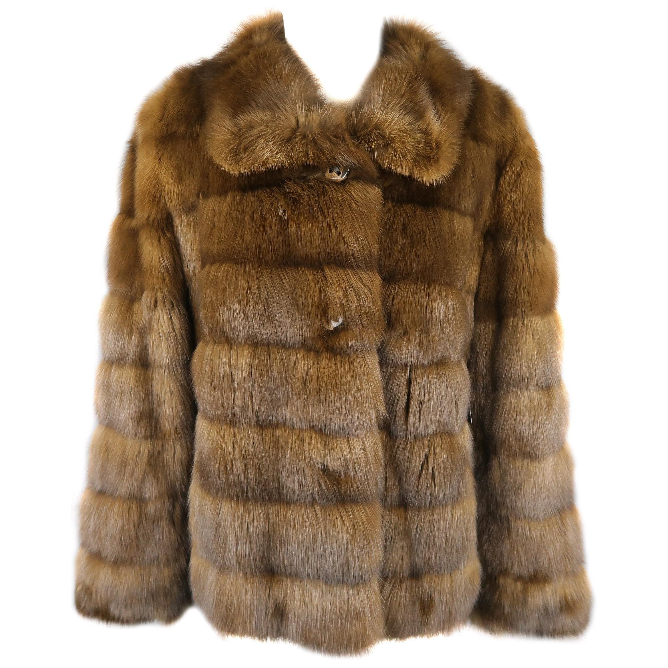 ALTIOLI Size L Brown Sable Fur Collared Jacket / Coat