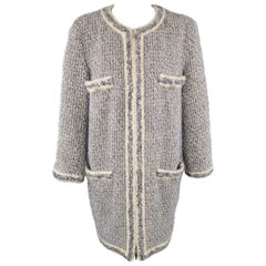 CHANEL Size 14 Fall 2014 Supermarket Cream & Black Lavender Tinsel Tweed Coat