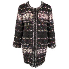 CHANEL Size 14 Black & Multicolor Metallic Tweed Fall 2014 Supermarket Coat 